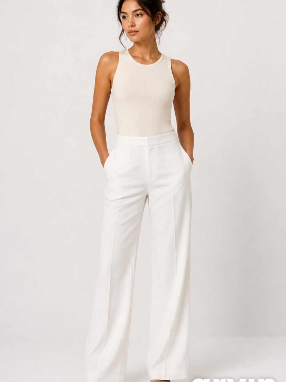NWT Elegant Evan Picone Black Label White Trousers Slacks Sz. 10